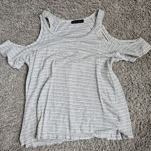 Sanctuary Off The Shoulder Short Sleeve Stripped Shirt